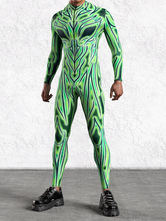 パターニング全身タイツ ハロウィン 大人用男性用ジッパーキャットスーツマシン3Dプリントジャンプスーツゲームパーティー全身タイツスーツ男性コスプレボディスーツレイブフェスティバルロボットコスチューム