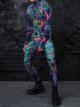 パターニング全身タイツ ハロウィン 3Dプリント ジャンプスーツ ロボット ボディスーツ コスプレ衣装 スケルトン キャットスーツ 男性用 全身タイツ パーティー服 伸縮性 カーニバル ロンパース