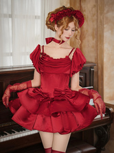   ゴシックロリータドレス リボン フリル レッドドレス