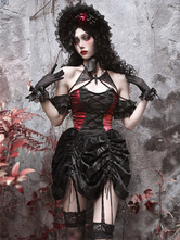   ゴシックロリータドレス レースプリーツ カラーブロック ブラックドレス