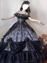 クラシカルロリータドレス JSK ゴシックロリータドレス リボン花柄スリップドレス