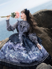 ハロウィン ゴシックパーティーロリータドレス、フリル、ビーズ、アニマルプリント、花柄プリントドレス