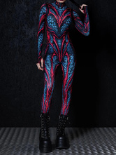 パターニング全身タイツ ハロウィン 女性用セクシーボディスーツ カラーエレメント ハロウィン 大人用 ハイウエスト スポーツ ジャンプスーツ コスプレ衣装