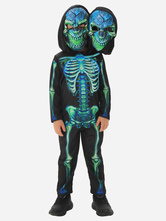 ハロウィン スケルトン コスチューム 子供用 ツインヘッドマスク＆ジャンプスーツ ステージパフォーマンス衣装