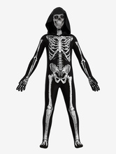 ハロウィン スケルトン ボディスーツ 全身コスチューム フード付き 子供と大人用 3D ボーンプリント タイトな衣装