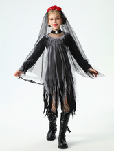ハロウィン 女の子用 ゴースト花嫁コスチューム ゴシック レースドレス 魔女 子供用