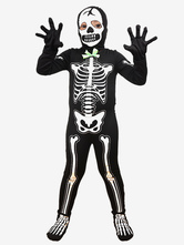 ハロウィン 光るスケルトンコスチューム 子供用 ブラックライト反応ジャンプスーツ 3Dボーンプリント