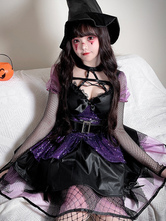 ハロウィン ゴシック 魔女 コスチューム レース ダーク フェアリー ロールプレイ ドレス