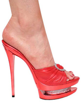 Sandales mule à talons aiguilles sexy rouge en cuir laqué
