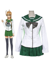Costume di divisa scolastica di uniforme di bianco e verde con minigonna  Carnevale