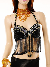 Disfraz Carnaval Sujetador negro de danza de vientre con borlas Halloween