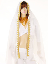 Belly Dance Costume White Piping Viscose Women's Bollywood Dance Veil