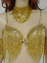 Bra Belly Dance Costume Gold Fringe Microfiber Women's Bollywood Dance Top