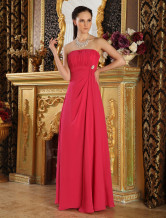 Red Strapless Rhinestone Chiffon Bridesmaid Dress