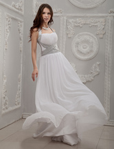 White Halter A-line Beading Chiffon Wedding Dress