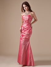 Sweetheart Bridesmaid Dress Pleated Taffeta Salmon Strapless Maxi Evening Dress  