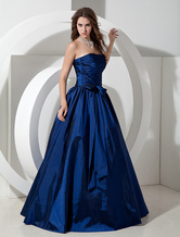 Vestidos De Dama De Honra 2024 Longo Azul Royal Tafetá Vestido De Noite Até O Chão Sem Alças A Linha Plissada Vestido De Baile