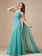 Turquoise Chiffon One Shoulder Prom Dress