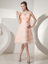 Nude Homecoming Dress Sweetheart Layered Tulle A Line Knee Length Cocktail Dress With Bow Sash 
