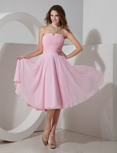 Blush Pink Strapless Pleated Chiffon Bridesmaid Dress