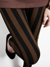 Black Brown Wide Stripe Polyester Woman's Leggings - Milanoo.com