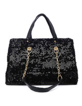 Black Sparkling Sequins PU Leather Tote Bag For Woman - Milanoo.com