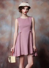 Sleeveless Cocktail Dress Cameo Pink Pleated Short Prom Dress Round Neck Mini Wedding Party Dress Wedding Guest Dress