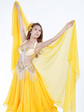 Disfraz Carnaval Velo para danza de vientre de chifón amarillo Halloween