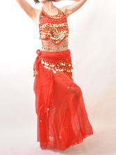 Belly Dance Costume Outfit Red Sequined Chiffon Women's Bollywood Dance Set