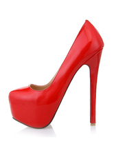 Red High Heels Women Slip On Bombas De Couro De Couro