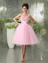 Charming Pink Net Beading Strapless Knee-Length Women's Prom Dress Milanoo