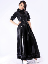 Disfraz Carnaval Vestido vintage de latex negro con manga corta Halloween