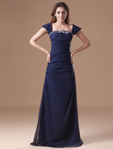 robe énigmatique de soirée bleu marine foncée boule en chiffon hors de l'épaule longueur plancher