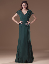 Dark Green Chiffon Beading V-Neck Evening Dress 