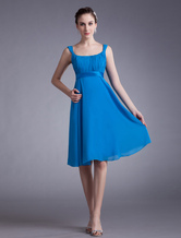 Blue Cascading Ruffle Chiffon Knee-Length Fashion Cocktail Dress