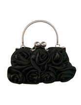 Black Bridal Wedding Handbag Flowers Satin Handbag