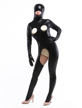 Morph Suit Black Crotchless Bodysuit Shiny Metallic Hollow Out Catsuit