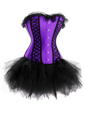 Purple Contrast Black Tulle Layered Corset Dress 
