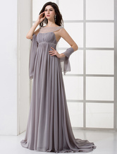 Elegant Lavender Chiffon Pleated High Collar Sexy Evening Dress 