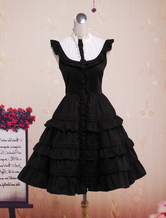Lolita bonito preto sem mangas de algodão uma peça