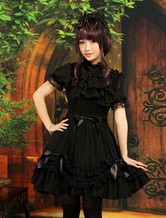 Robe Lolita Adorable en Mousseline Noire La Ceinture Avec Nœud Déguisements Halloween