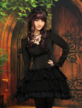 Classico volant maniche lunghe nero Lolita Outfit 