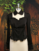 Manches longues noir soie élastique comme cordon Satin Lolita chemise Déguisements Halloween