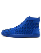 Men's Royal Blue Suede High Top Sneakers Skateboard Shoes with Spikes