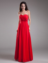 Красный онлайн Ruched возлюбленной Пол-платье для свидетельницы с цветком