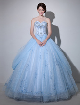 Brautkleider Prinzessin Prom- Brautkleider ärmellos Hochzeit Herz-Ausschnitt Brautkleider große Größen Babyblau Tüll bodenlang mit Schnürung