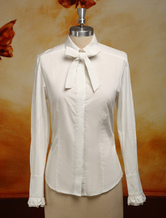 Blusa de lolita de algodón de cuello vuelto con manga larga Color liso con lazo de estilo gótico