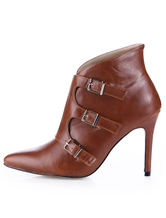high heel brown leather booties