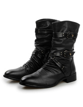Men's Black Buckle Criss Cross PU Boots - Milanoo.com
