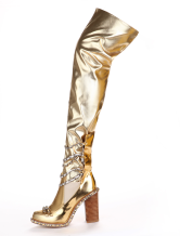 gold platform knee high boots